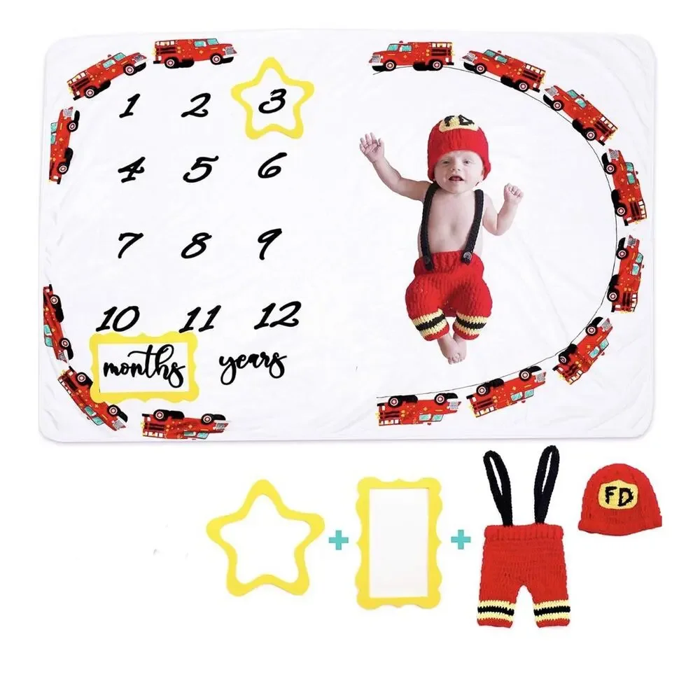 Baby Milestone Blanket Cozy Snuggles Fire Trucks New Baby Not Included!!